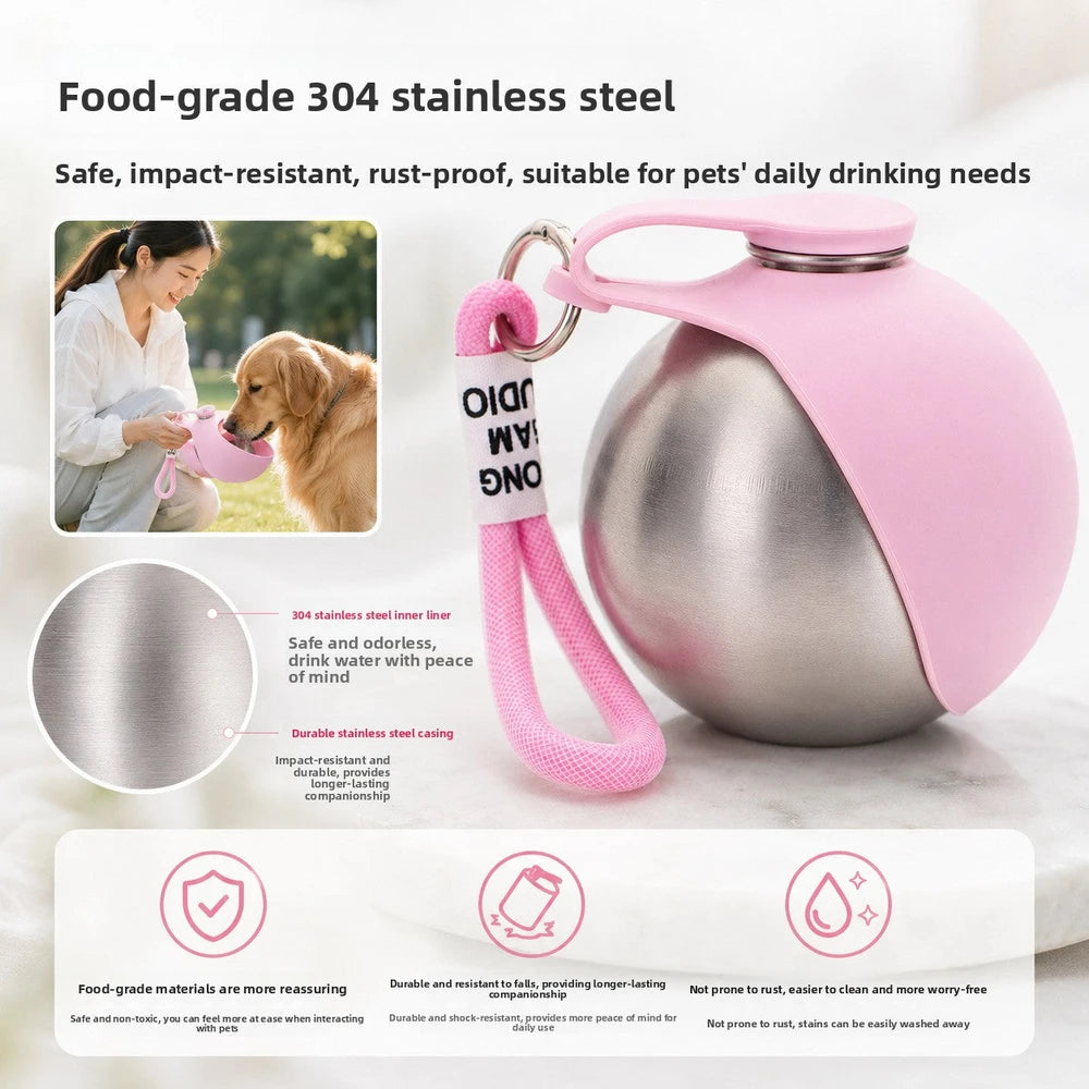 Leak-Proof Portable Water Dispenser for Dogs - Stainless Steel